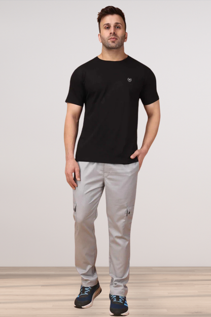 Solid Grey Textured Stretch Cargo