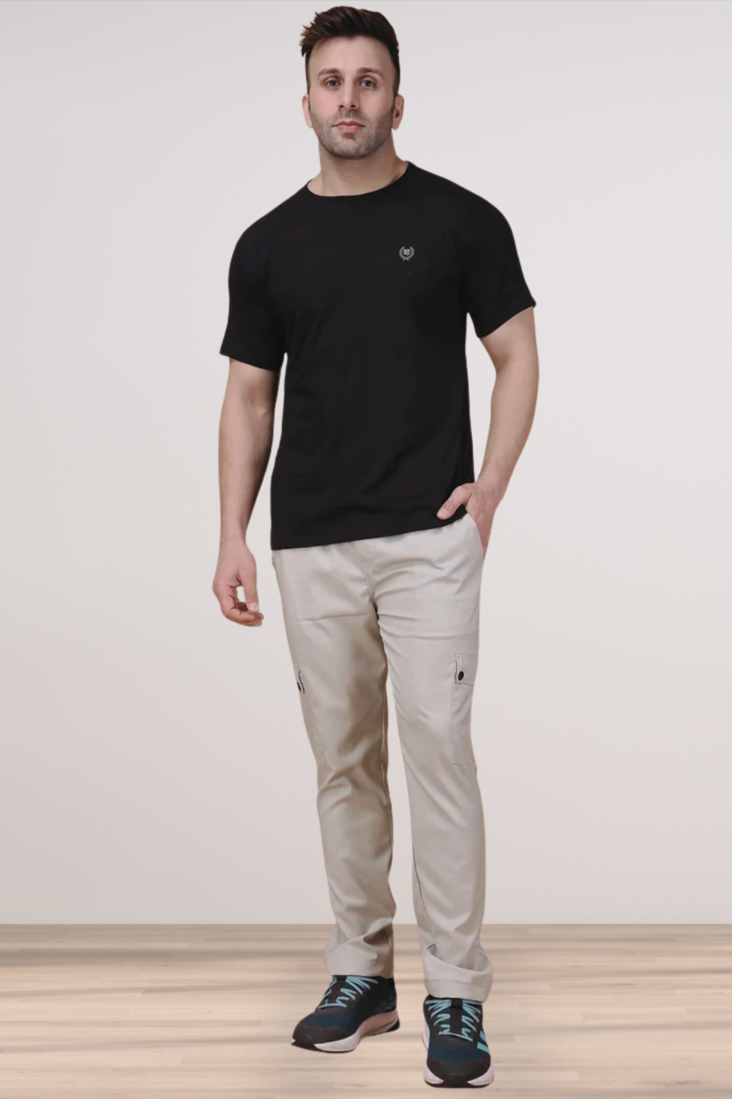 Solid Off White Stretchable Cargo - 4 Pocket