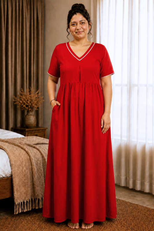 Deep Red Rayon Night Gown
