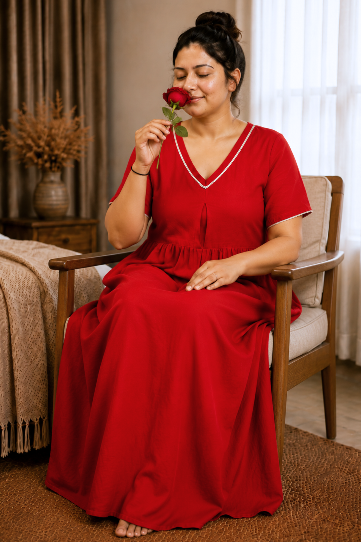 Deep Red Rayon Night Gown