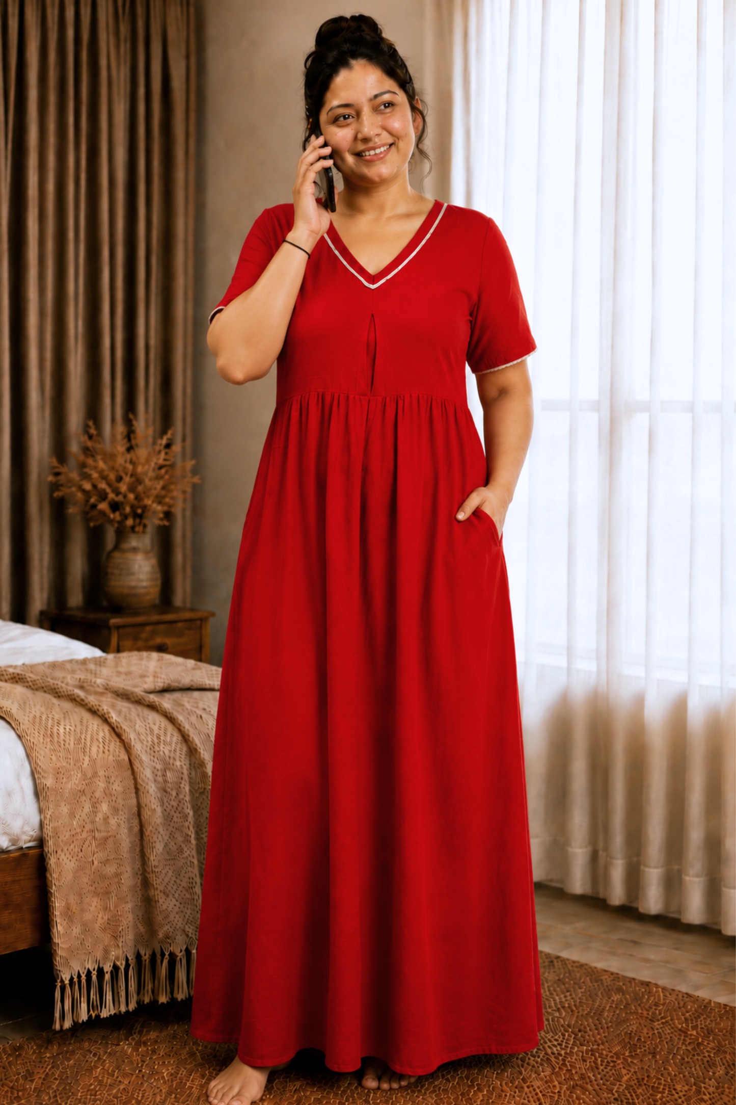 Deep Red Rayon Night Gown
