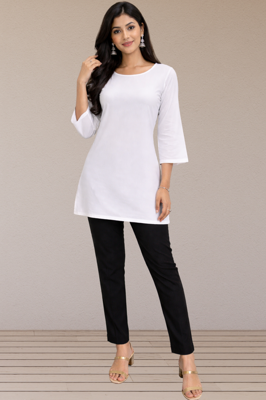 Solid White Straight Kurti Top