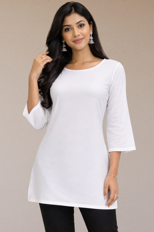 Solid White Straight Kurti Top