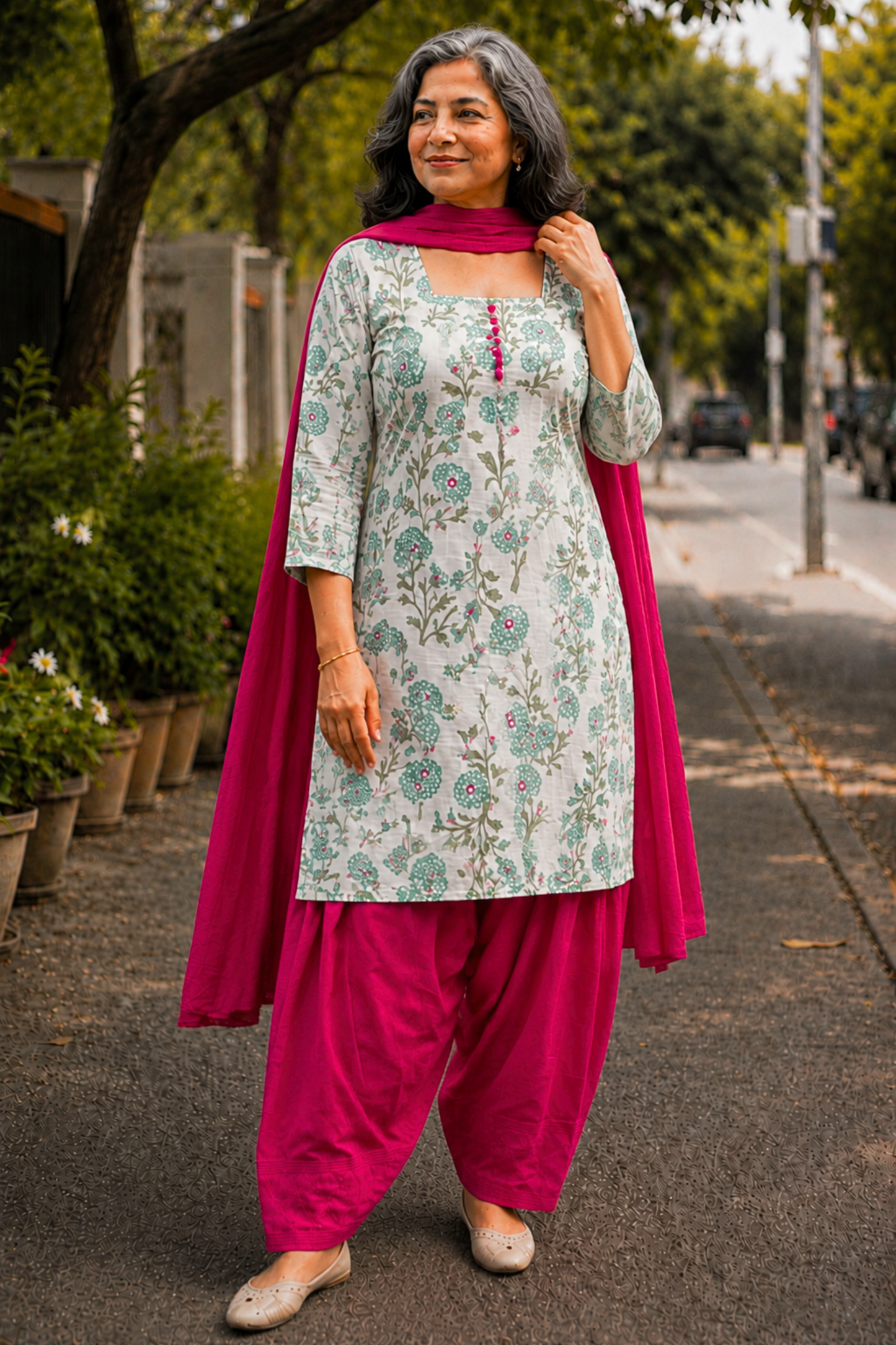 Spring Blossom Printed Farshi Salwar Suit
