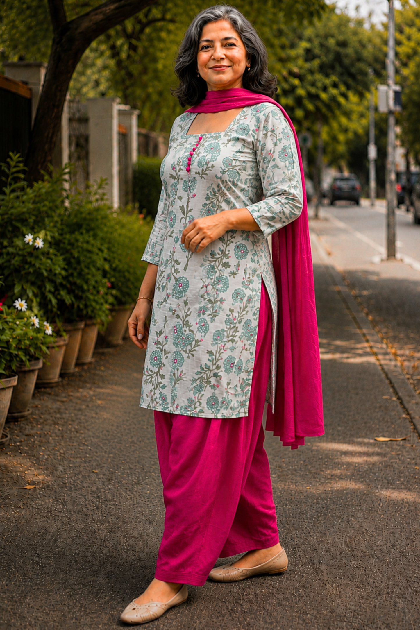 Spring Blossom Printed Farshi Salwar Suit