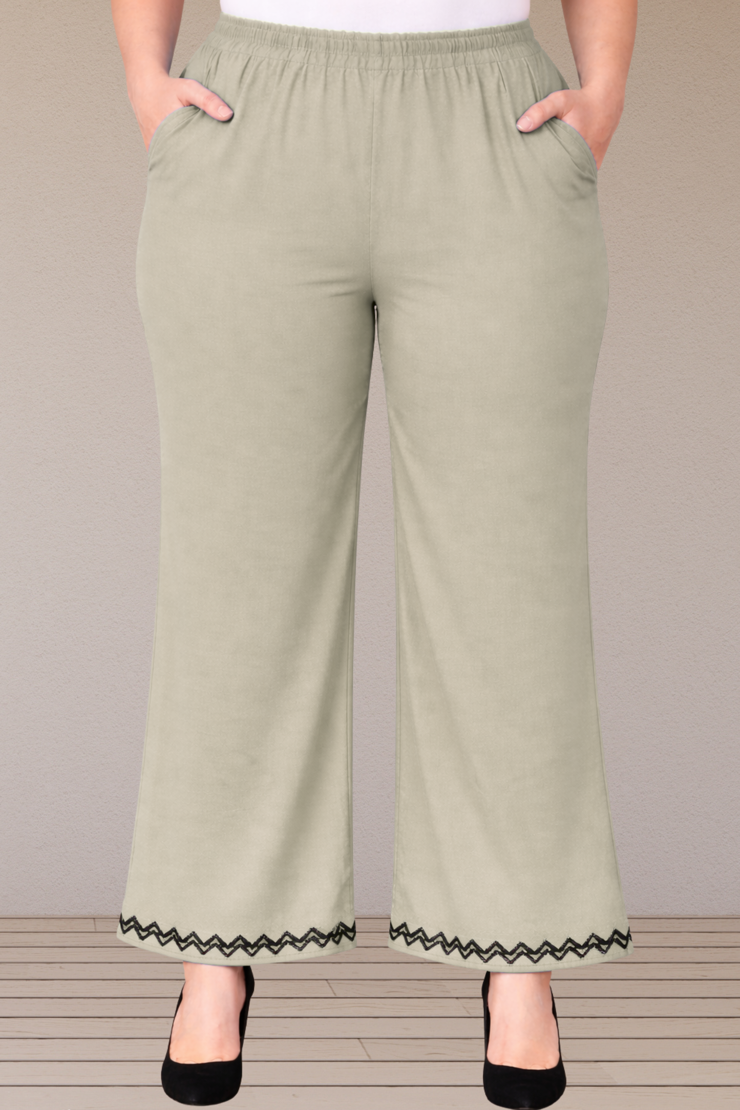 Steel Grey Embellished Cotton Palazzo