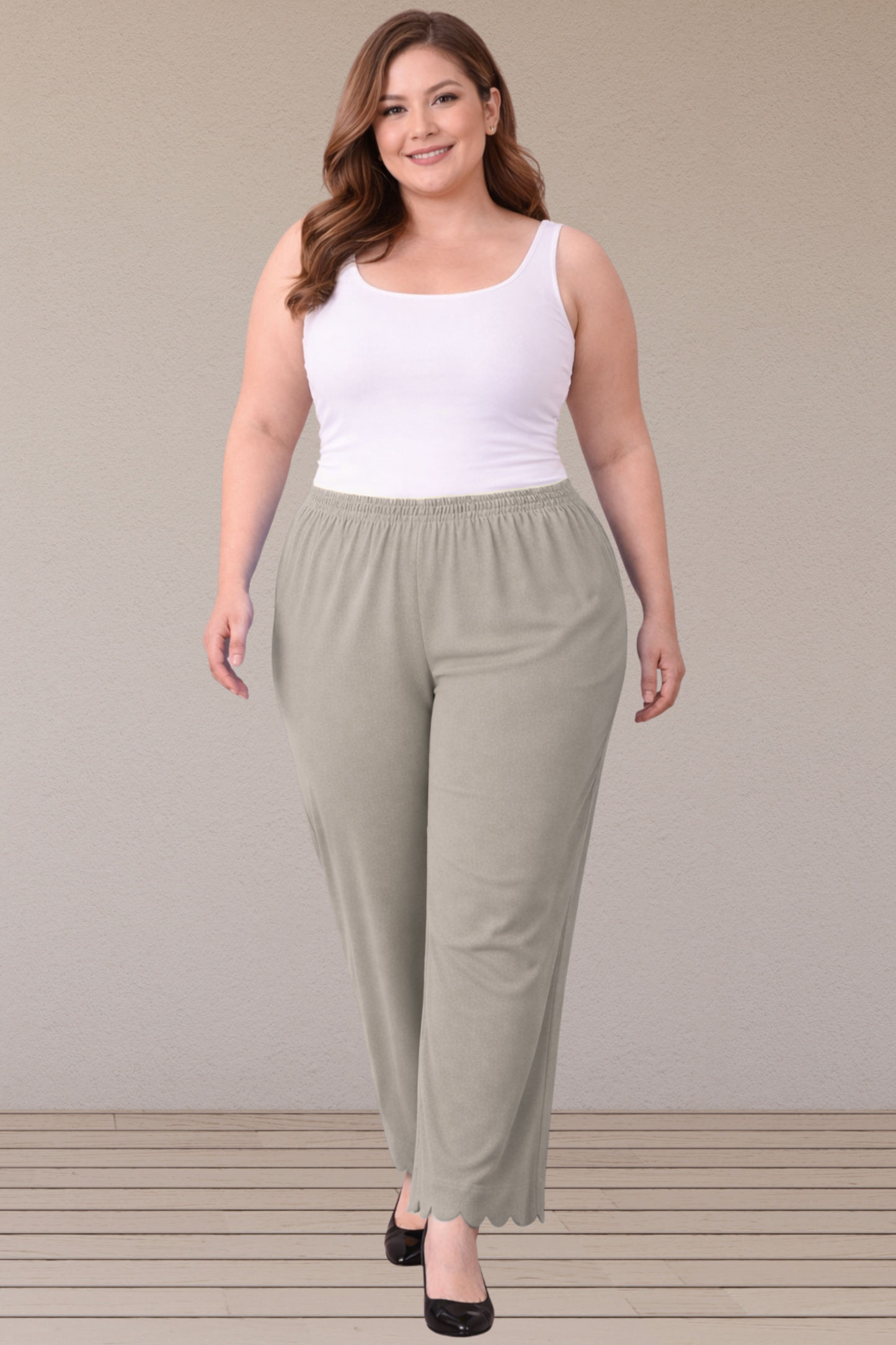 Steel Grey Scallop Cut Palazzo