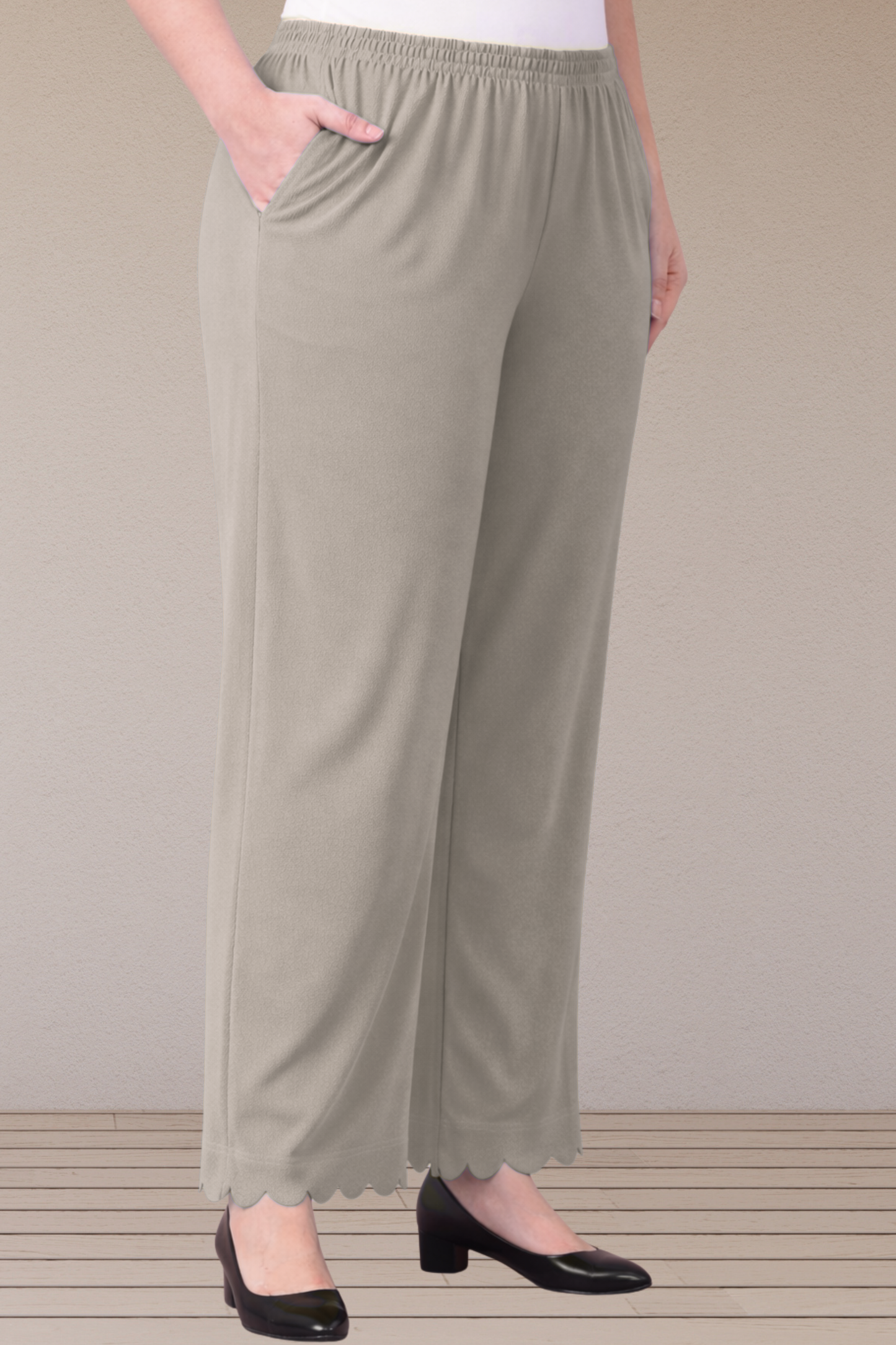 Steel Grey Scallop Cut Palazzo