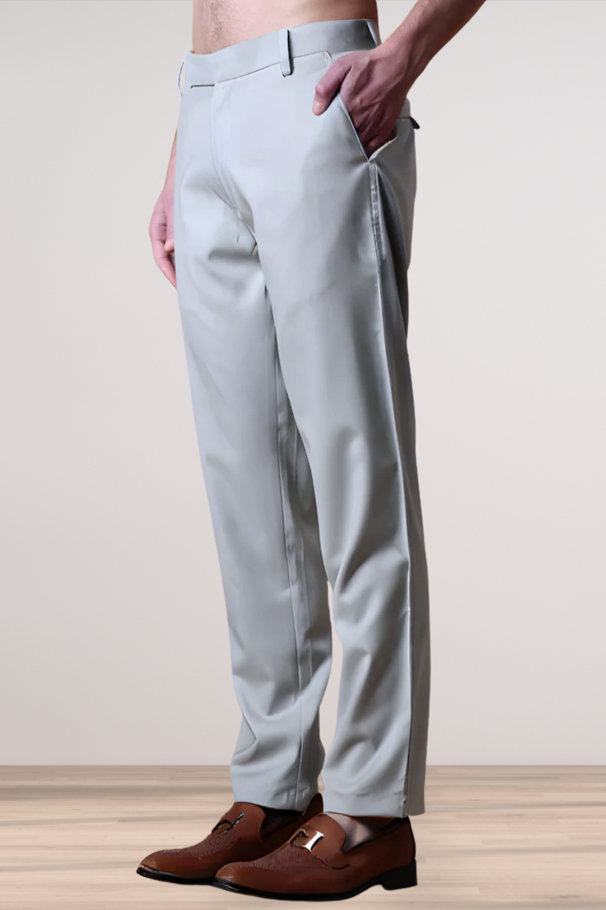 Steel Grey Solid Formal Trousers