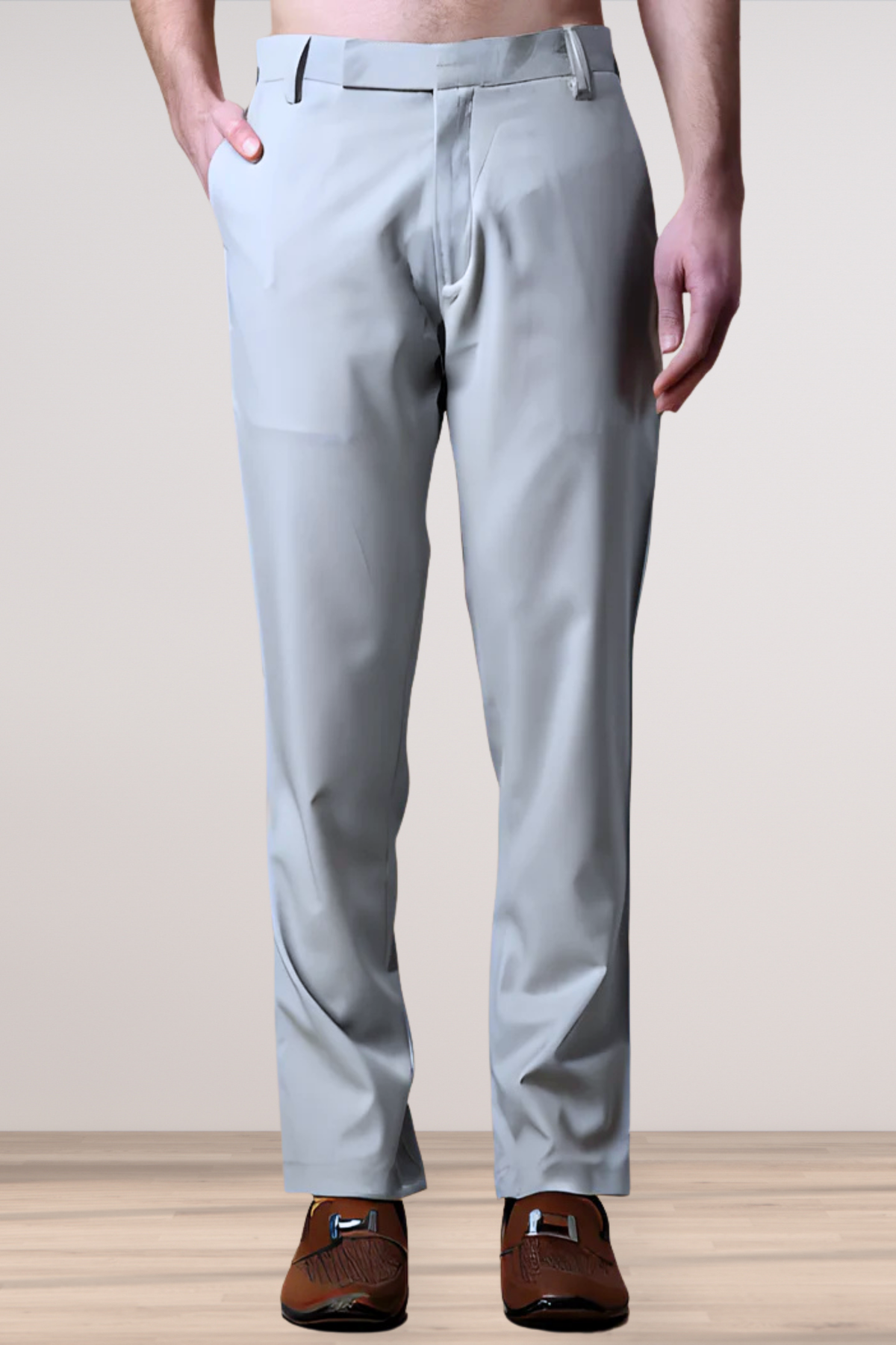 Steel Grey Solid Formal Trousers