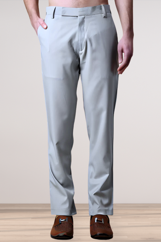 Steel Grey Solid Formal Trousers
