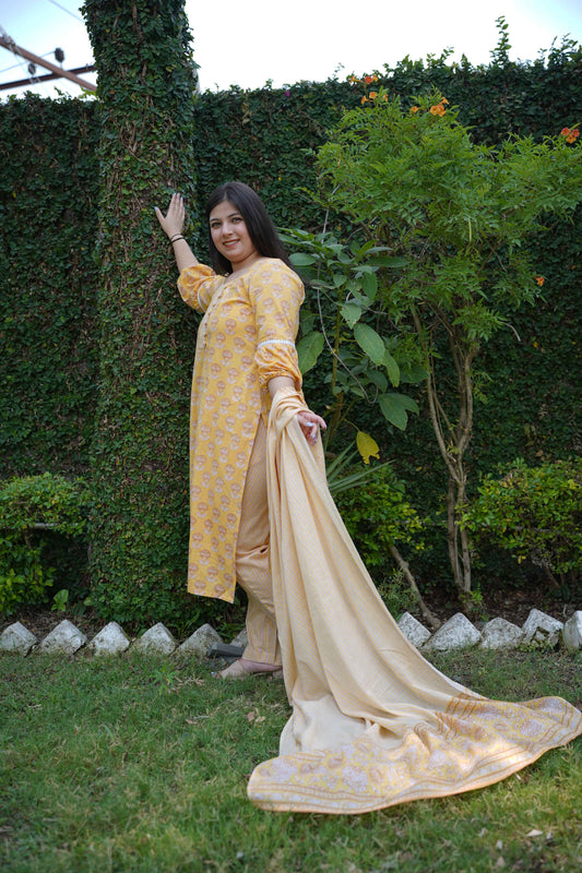 Subtle Glow Block Printed Suit Set