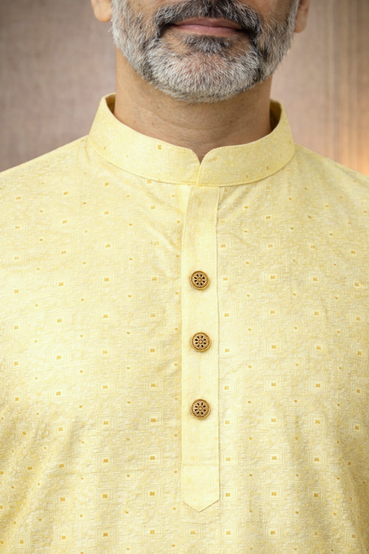 Subtle Yellow Jacquard Kurta Pajama