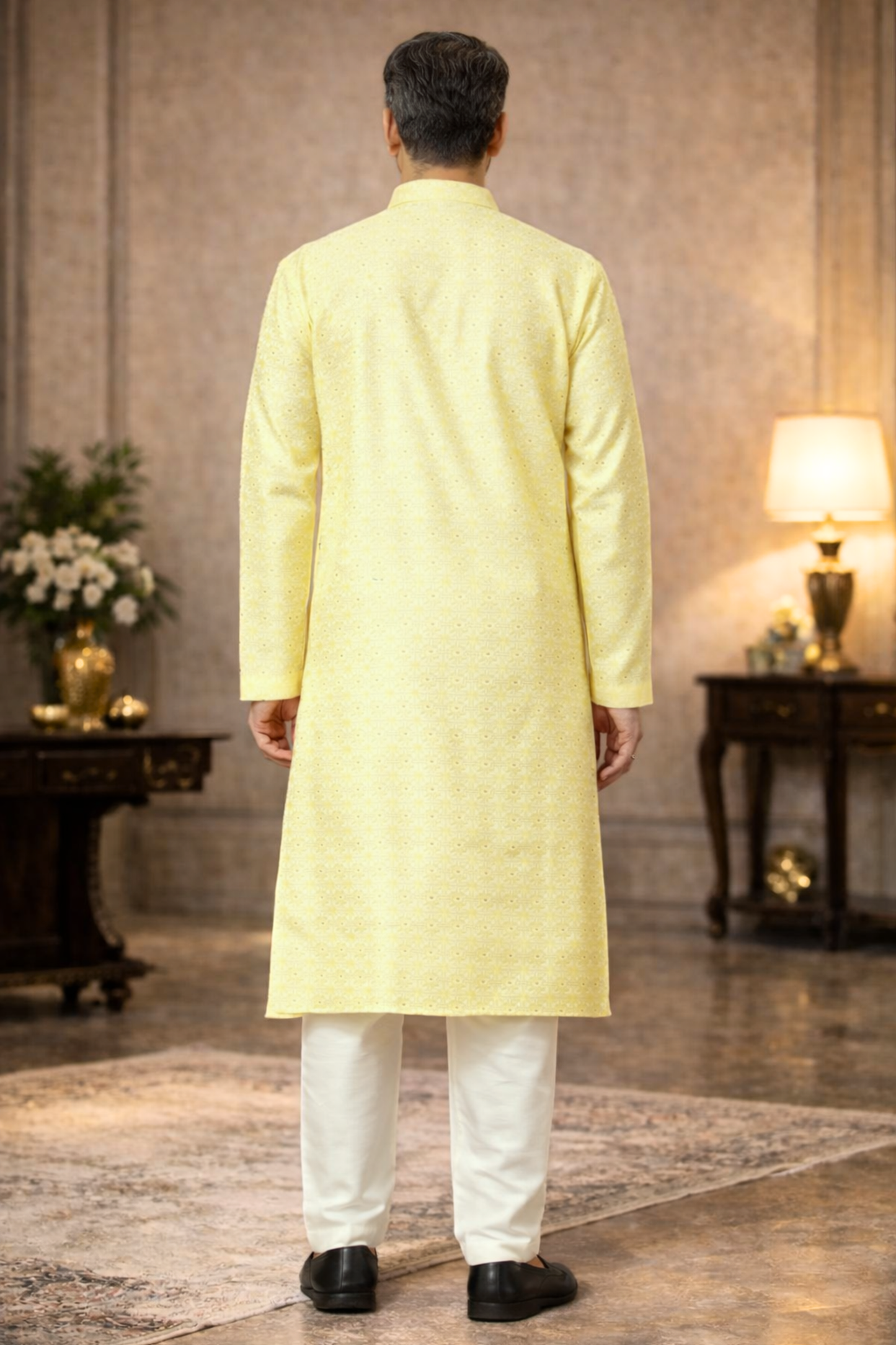 Subtle Yellow Jacquard Kurta Pajama
