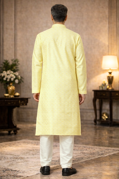 Subtle Yellow Jacquard Kurta Pajama