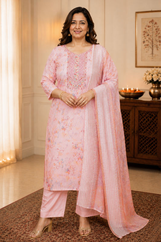 Subtle Pink Floral Suit Set