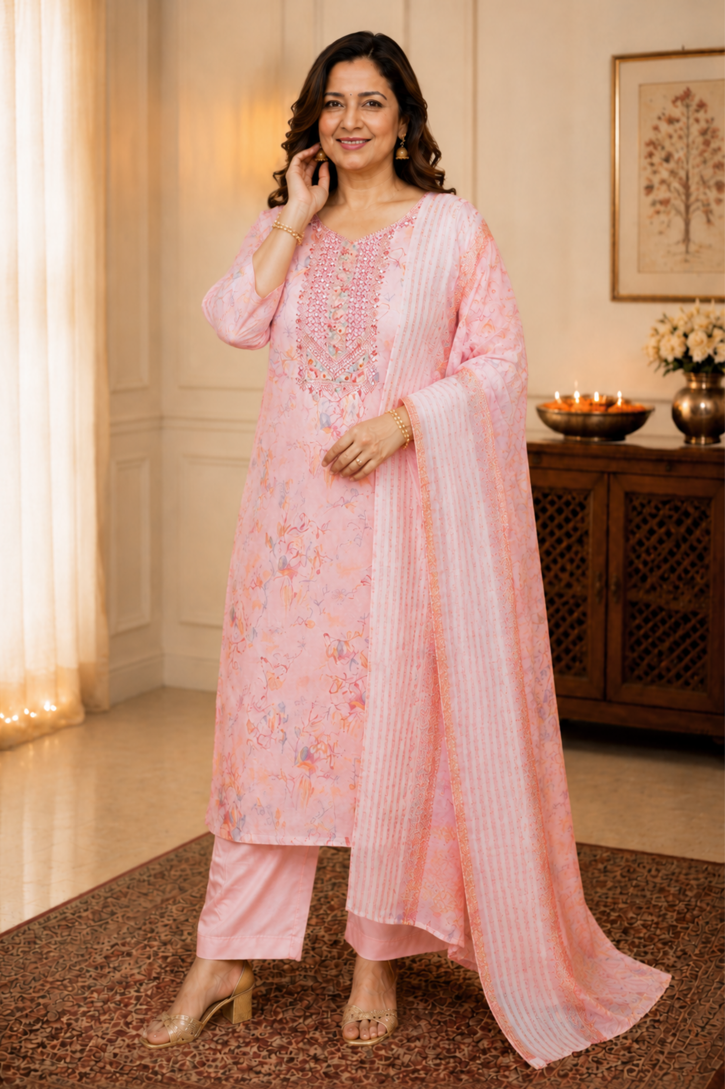 Subtle Pink Floral Suit Set