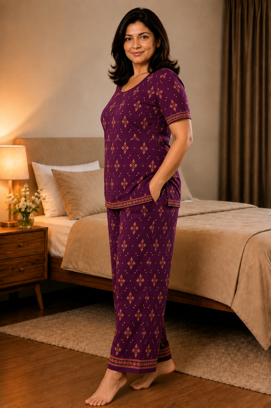 Summer Merlot Cotton Night Suit