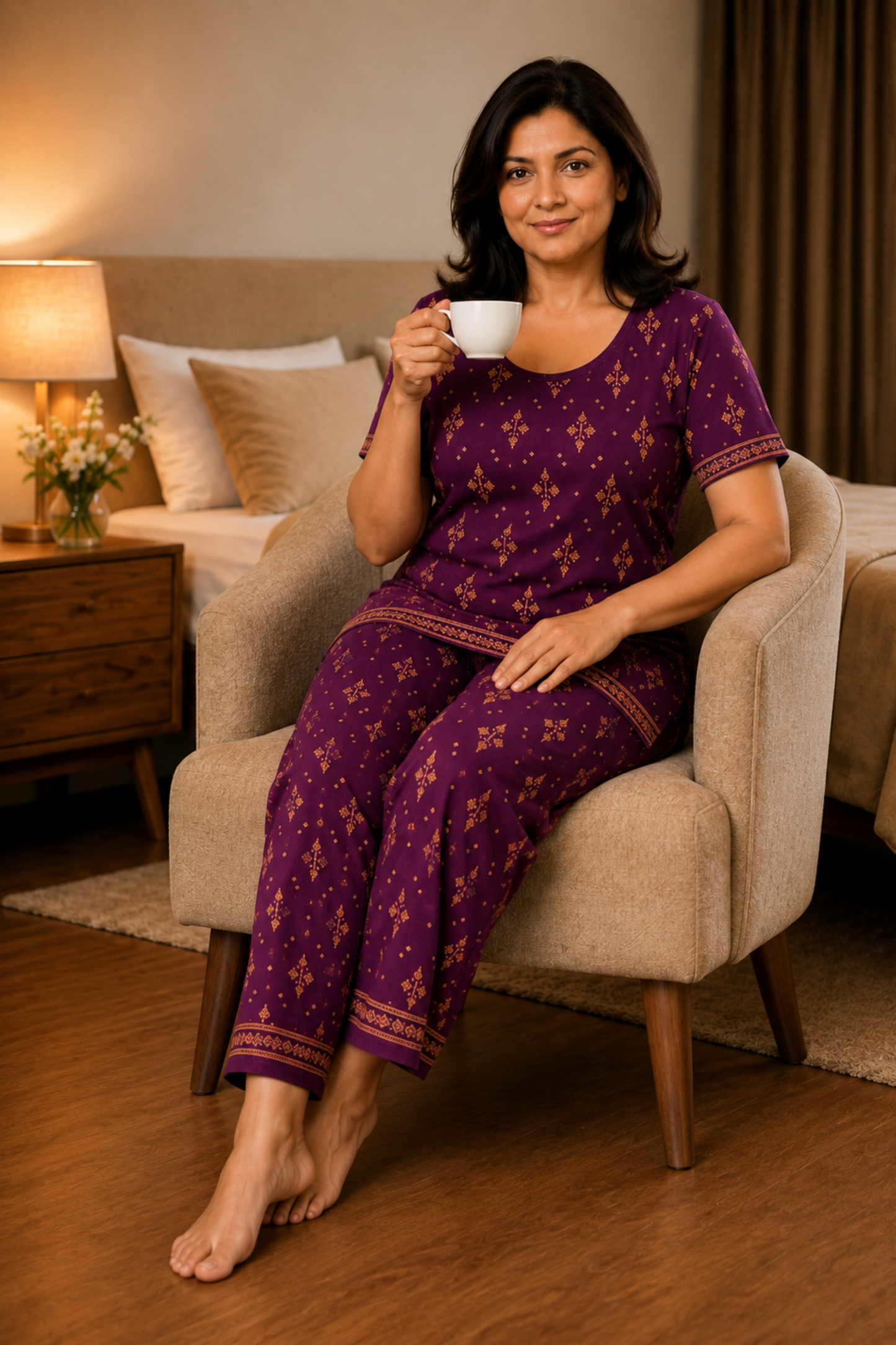 Summer Merlot Cotton Night Suit
