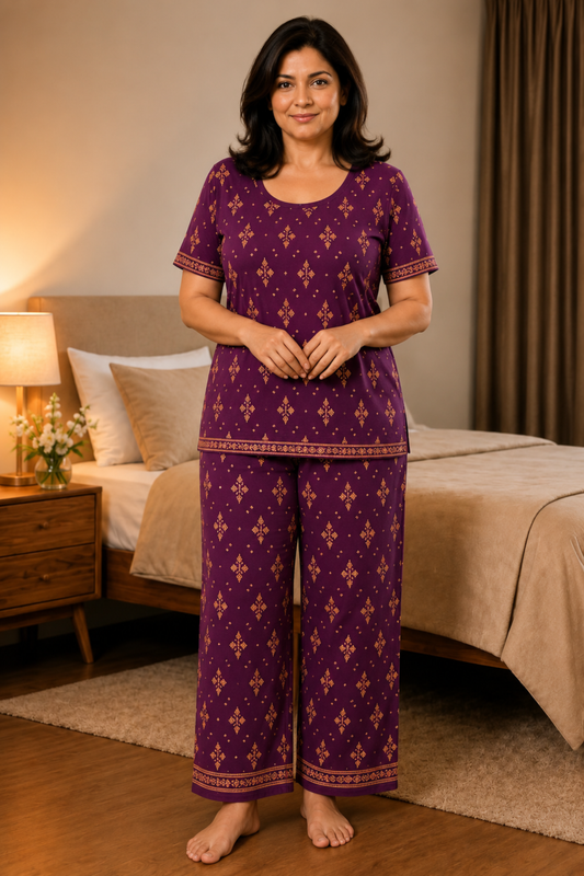 Summer Merlot Cotton Night Suit