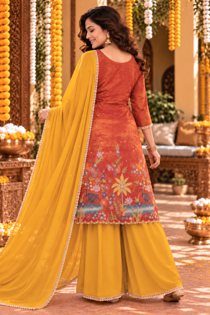 Aarika Tissue Shimmer Sharara Suit with Placement Work
