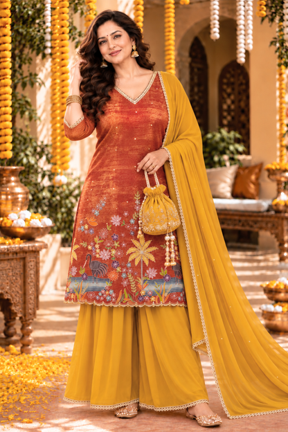 Aarika Tissue Shimmer Sharara Suit with Placement Work