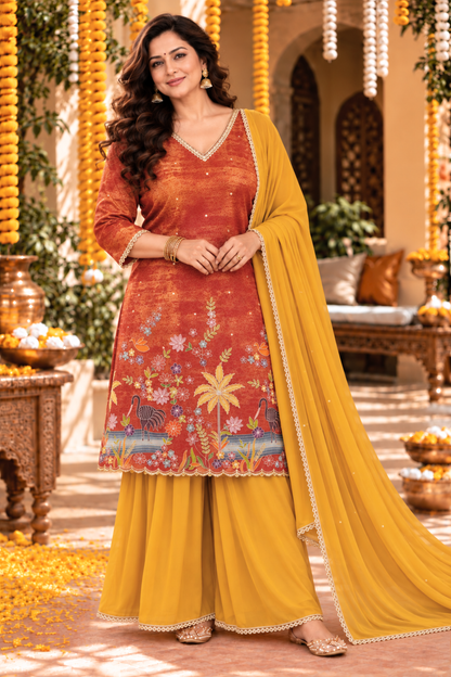 Aarika Tissue Shimmer Sharara Suit with Placement Work