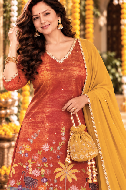 Aarika Tissue Shimmer Sharara Suit with Placement Work
