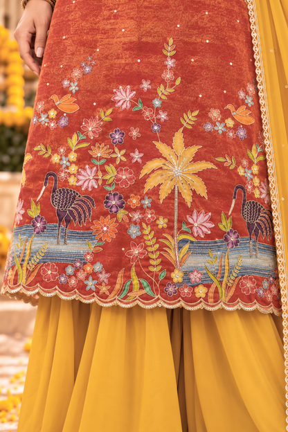 Aarika Tissue Shimmer Sharara Suit with Placement Work