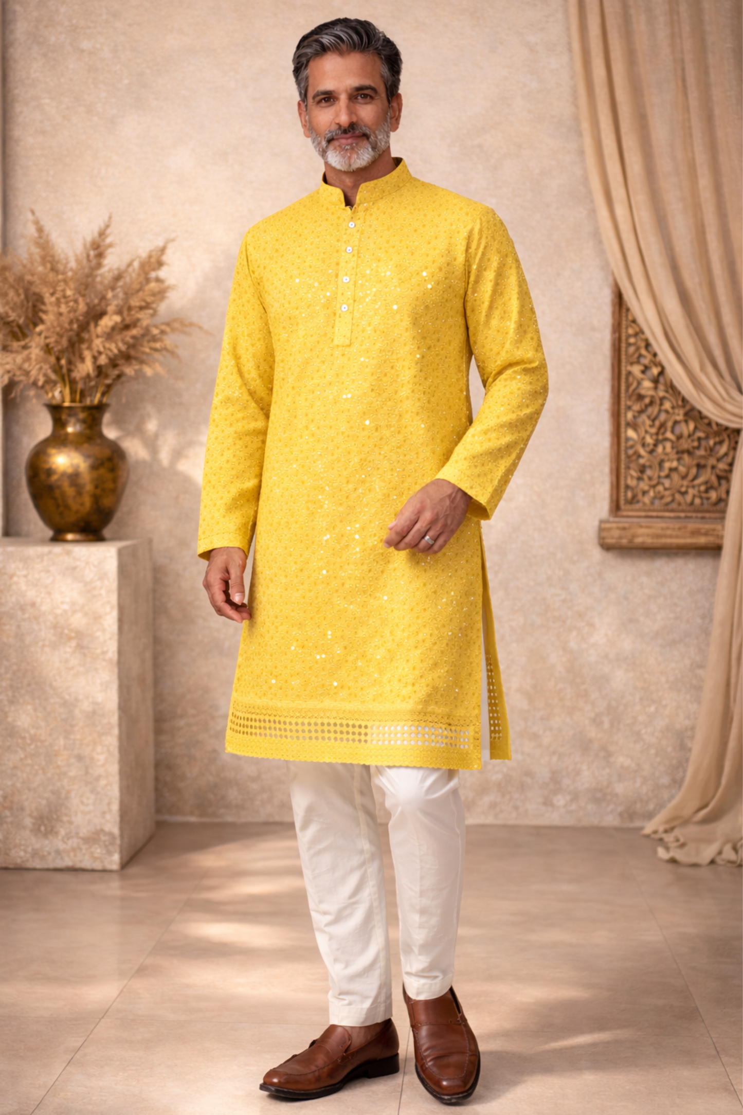 Yellow Sparkle Sequined Kurta