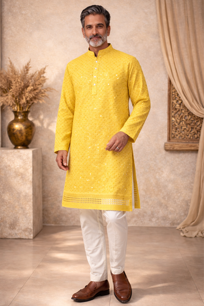Yellow Sparkle Sequined Kurta Pajama