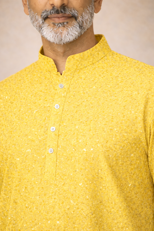 Yellow Sparkle Sequined Kurta Pajama