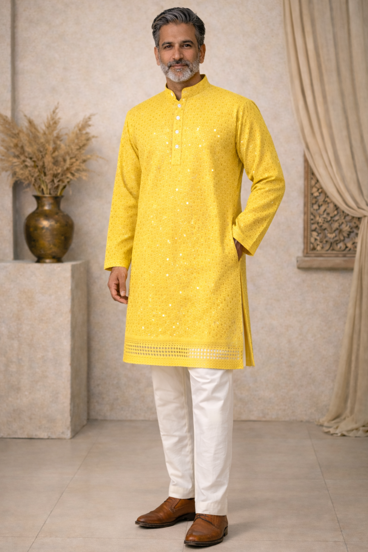 Yellow Sparkle Sequined Kurta
