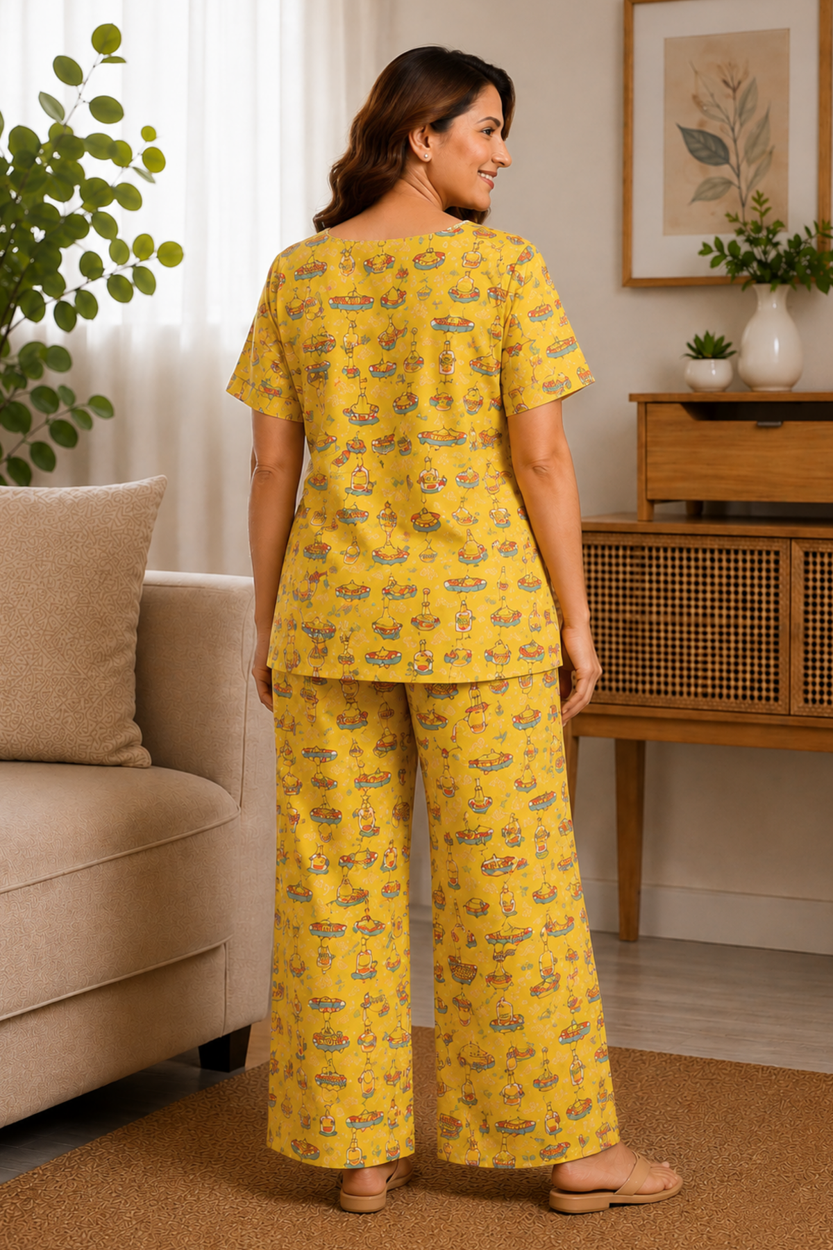 Sunny Yellow Rayon Night Suit