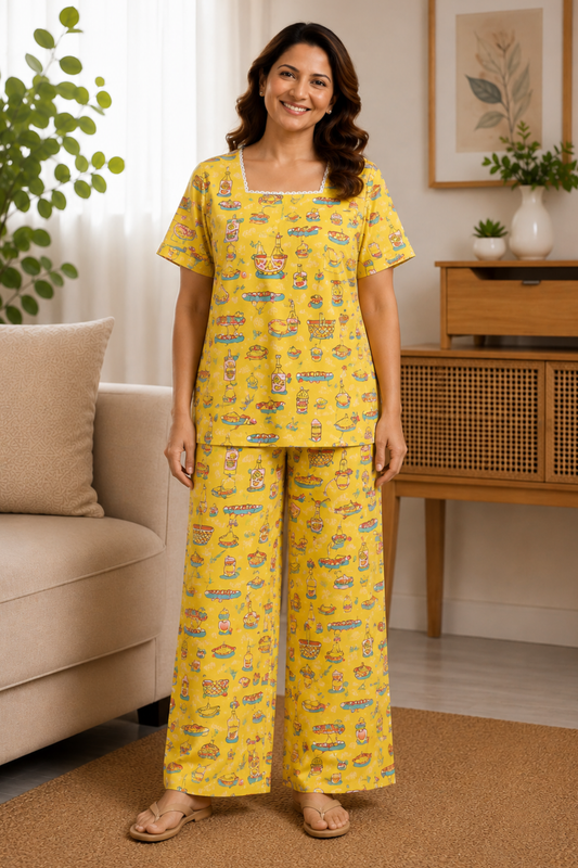 Sunny Yellow Rayon Night Suit