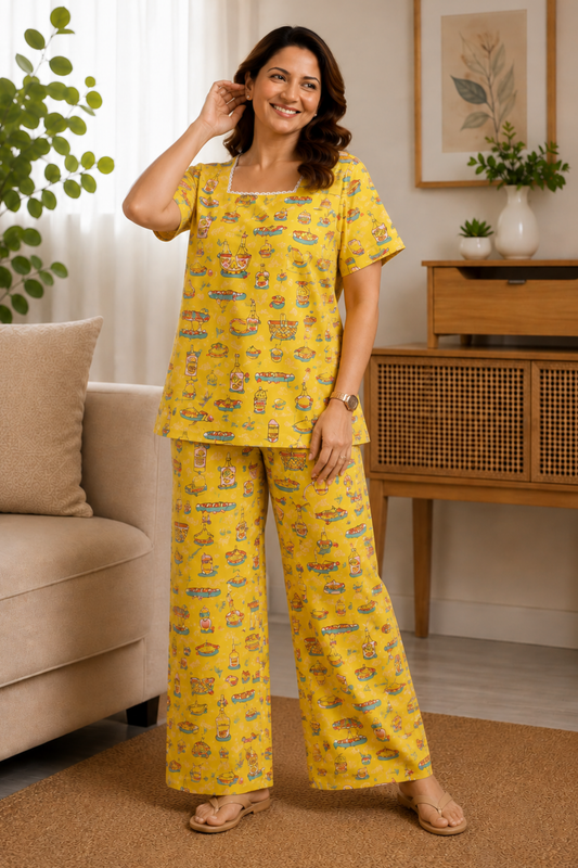 Sunny Yellow Rayon Night Suit