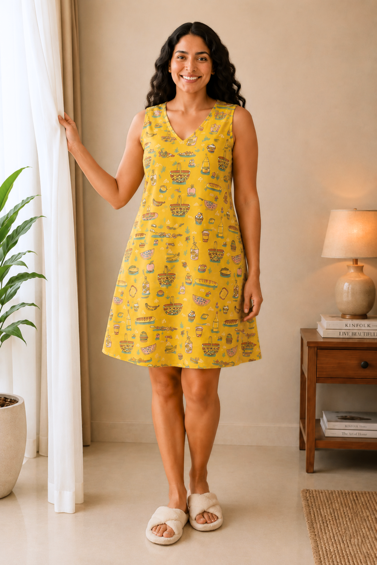 Sunny Yellow Rayon Short Night Gown