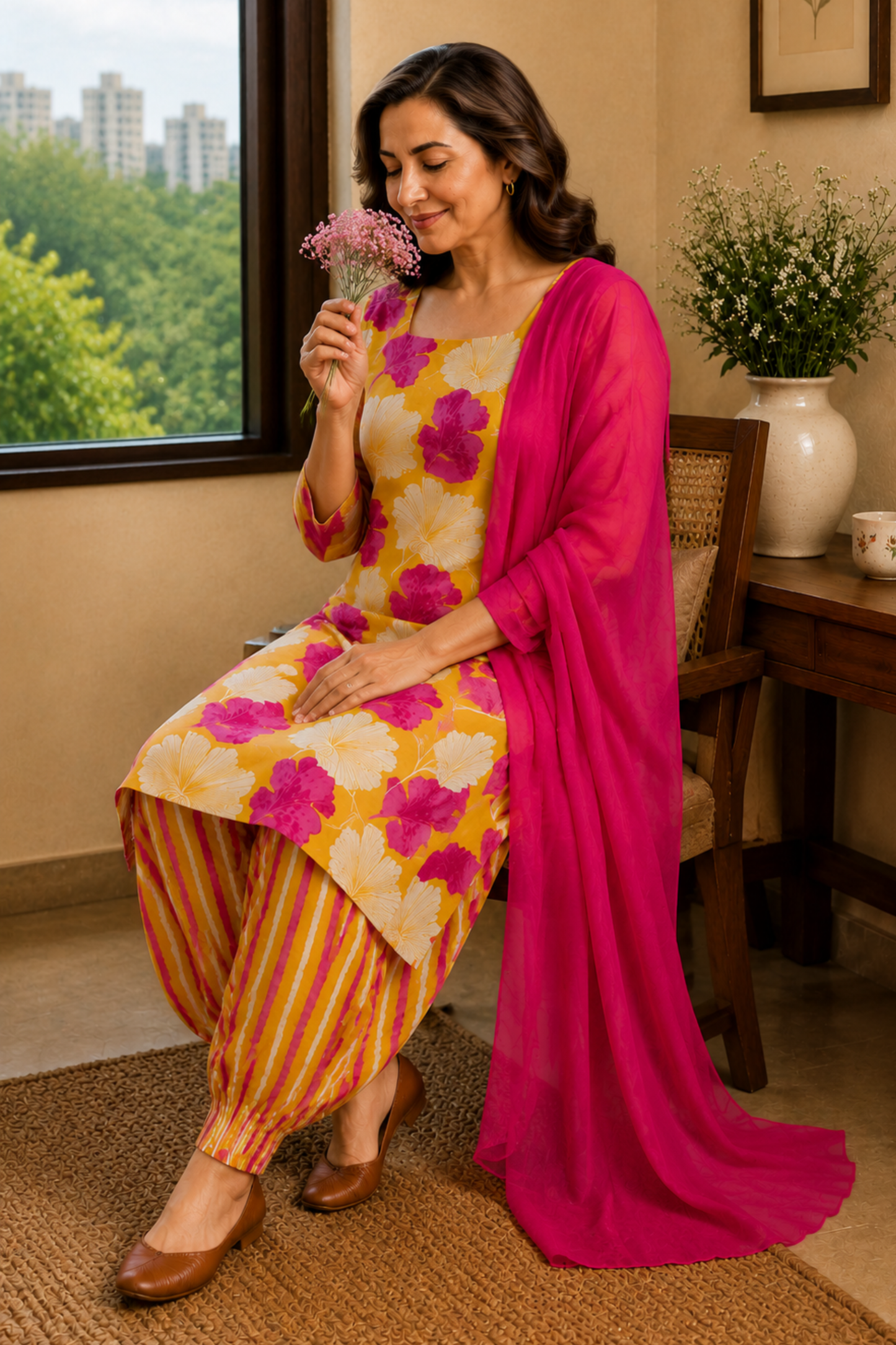Sunshine & Petals A-line Kurta With Flared Pants