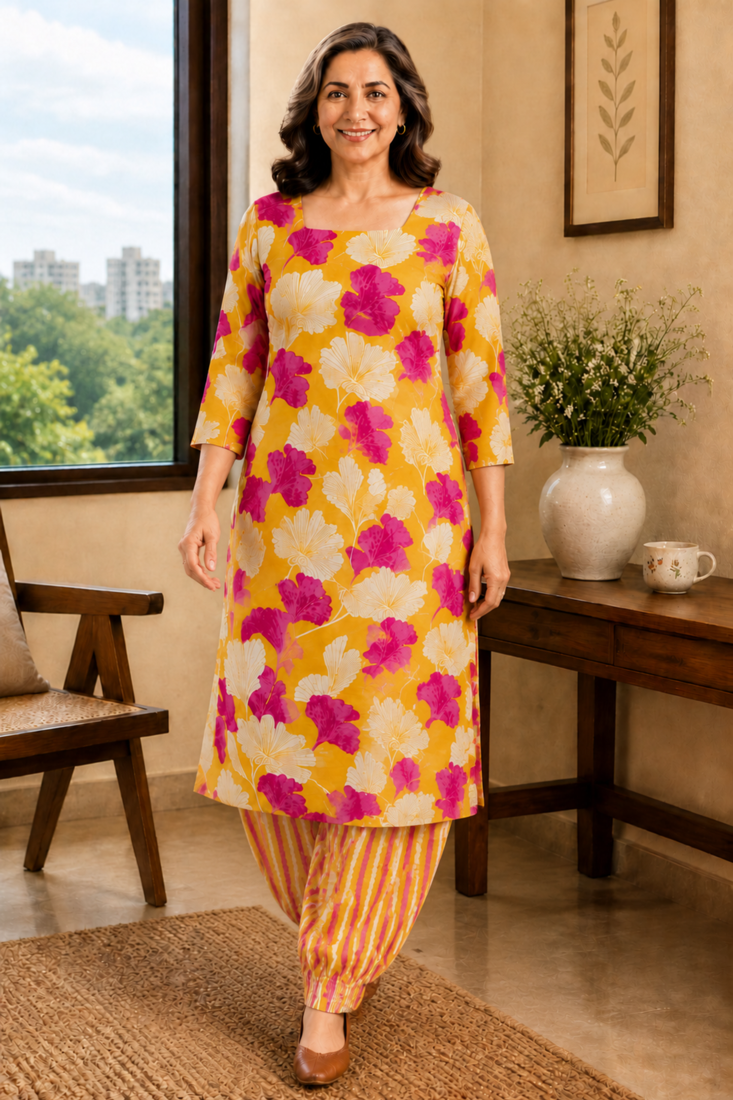 Sunshine & Petals A-line Kurta With Flared Pants