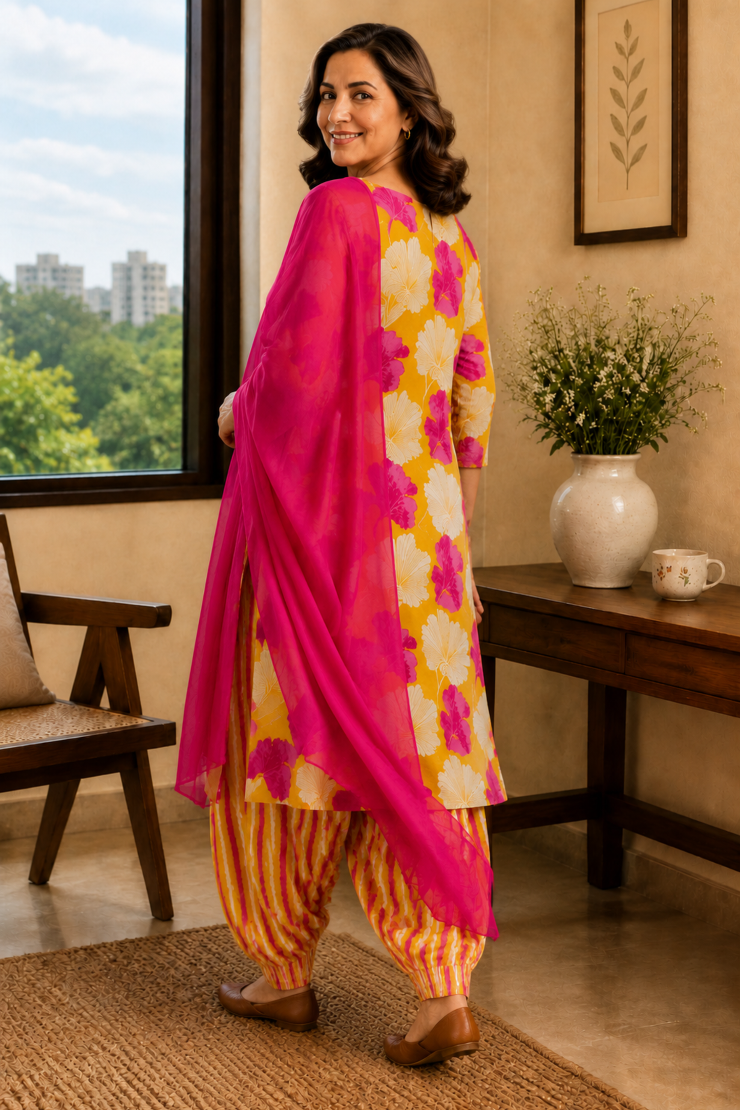 Sunshine & Petals A-line Kurta With Flared Pants
