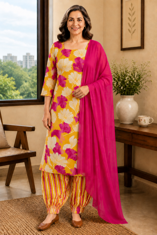 Sunshine & Petals A-line Kurta With Flared Pants