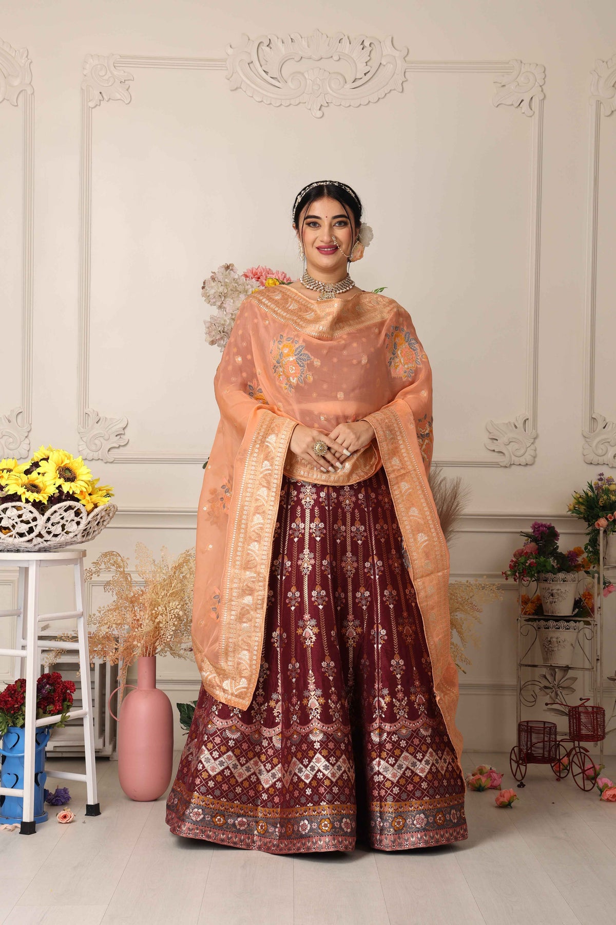 Buy Plus Size ​Suramya Utsav Banarasi Silk Lehenga At Apella | Sizes XS to 10 XL | India | Free Delivery | Customized