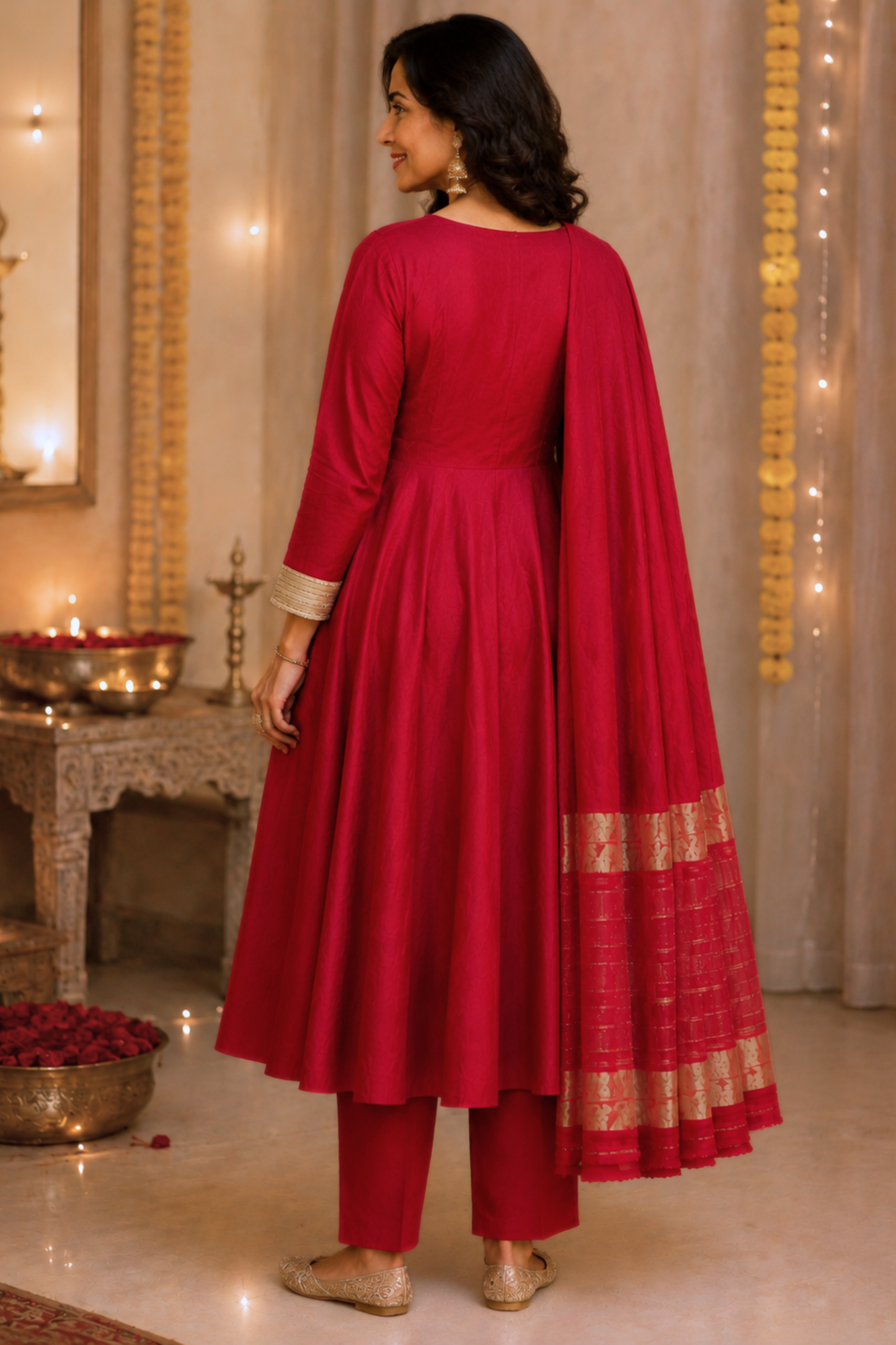 Surkh Aabha Muslin Anarkali Set