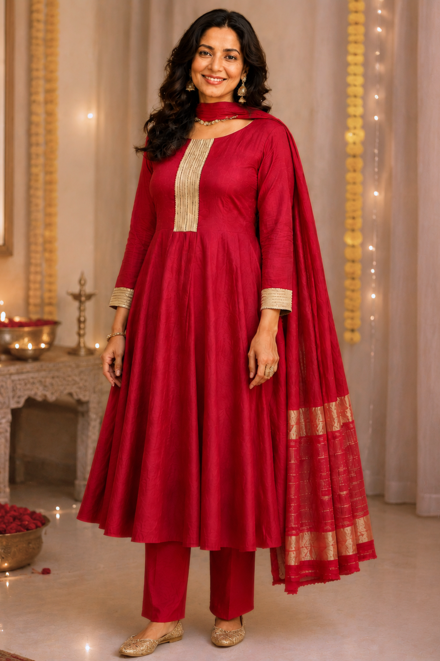 Surkh Aabha Muslin Anarkali Set