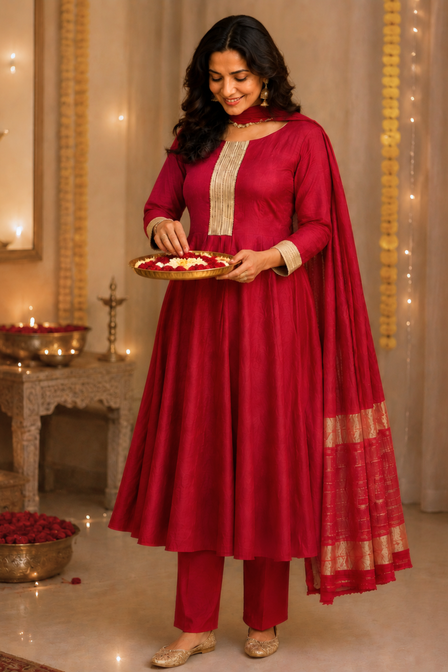 Surkh Aabha Muslin Anarkali Set