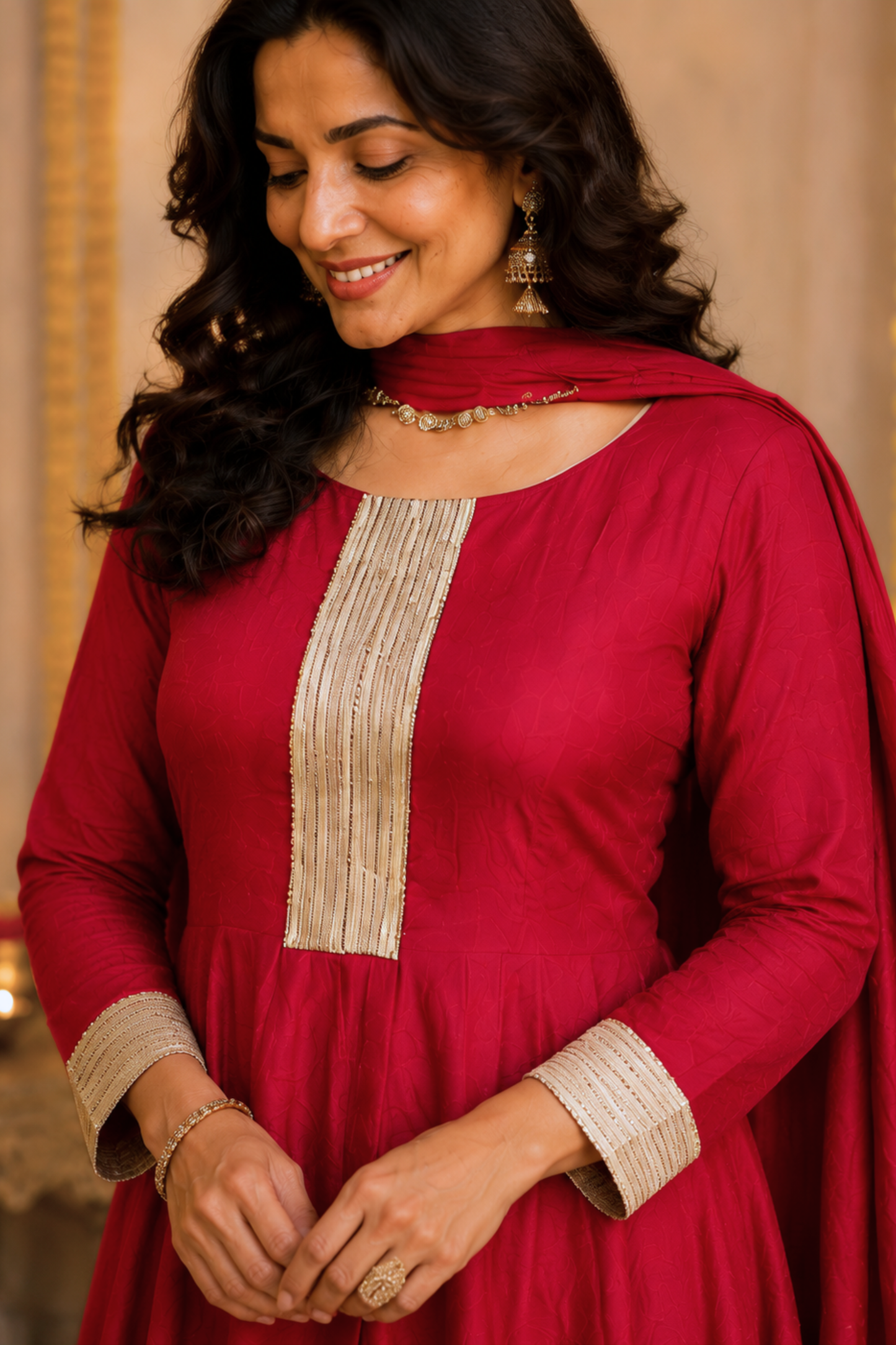 Surkh Aabha Muslin Anarkali Set