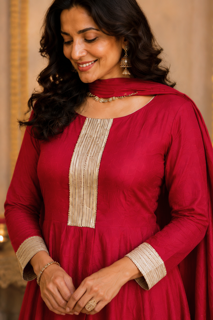 Surkh Aabha Muslin Anarkali Set