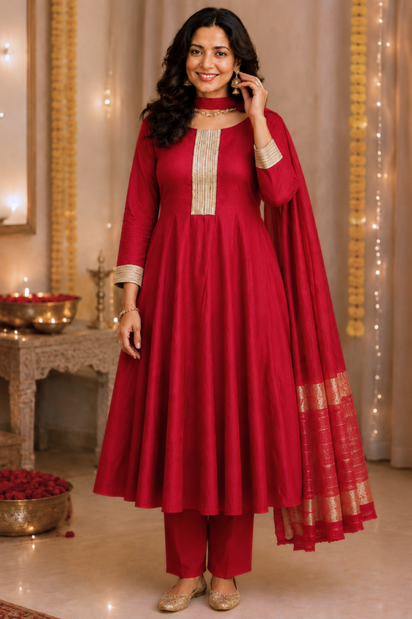 Surkh Aabha Muslin Anarkali Set