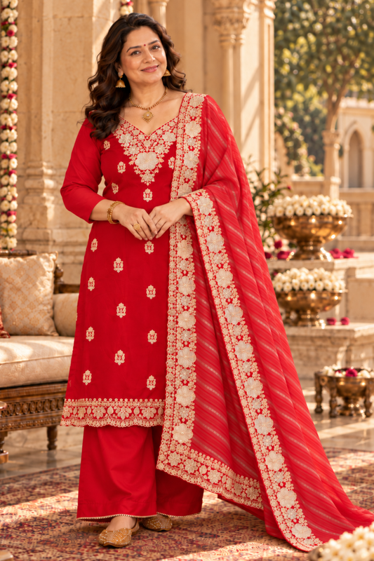 Surkh Laal Suit Set With Zari Embroidery
