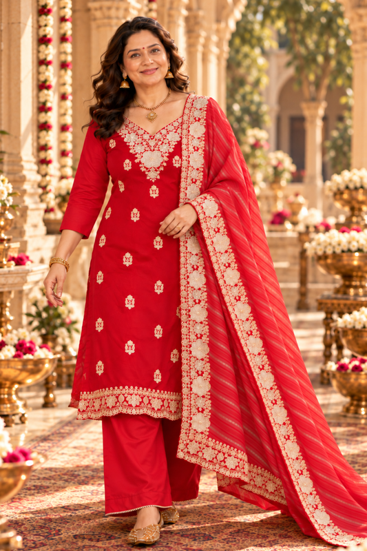 Surkh Laal Suit Set With Zari Embroidery